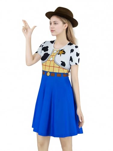 EDAUWAE Woody Dress Jessie-Kostüm für Damen, Halloween, Cosplay, Cowgirl-Kuh-Druck, Western-Kostüm, Größe S von EDAUWAE