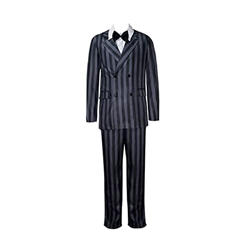 Herren 1920er Gangster Familie Cosplay Schwarz und Weiß gestreift Blazer Hose Hemd Krawatte Set Halloween Kostüm, Gomez Addams 2, 3XL von EDAUWAE