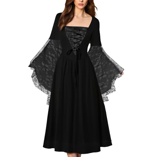 EDQPLL Hexenkleid for Damen, Halloweenkostüme for Damen, Hexenkostüm, Halloween, Mittelalter, Vampir(Black,5XL) von EDQPLL