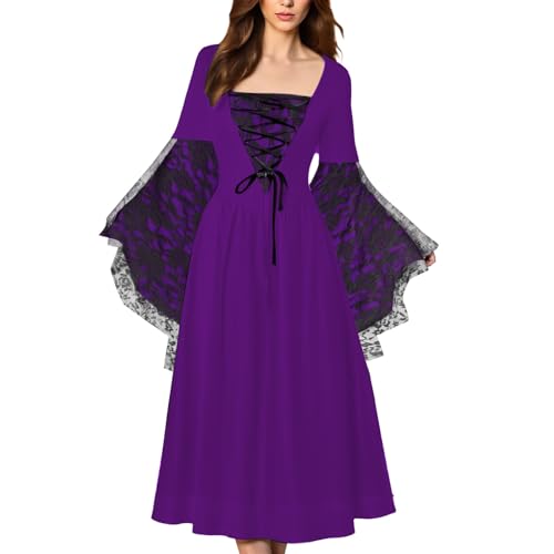 EDQPLL Hexenkleid for Damen, Halloweenkostüme for Damen, Hexenkostüm, Halloween, Mittelalter, Vampir(Purple,M) von EDQPLL