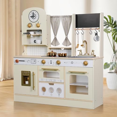 EDUBEBO Kinderküchen-Spielset, höhenverstellbar, mit verschiedenen Küchenzubehörteilen, ideales Rollenspiel-Spielzeuggeschenk für Kleinkinder und Kinder im Alter von 3–8 Jahren (Weiß) von EDUBEBO