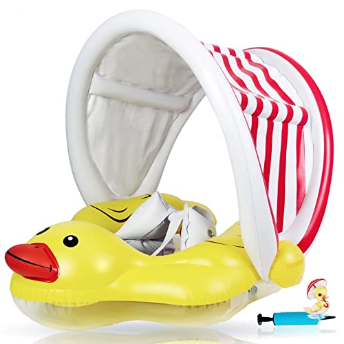 EDWEKIN® Baby Schwimmring, Baby Schwimmhilfe mit abnehmbarem Sonnendach, Baby Schwimmtrainer, Schwimmreifen für Babys, Kleinkinder; 9 Monate bis 36 Monate und 18kg. von EDWEKIN