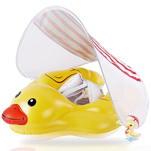 EDWEKIN® Einzigartiger Baby Schwimmtrainer mit abnehmbarem Sonnendach, Ente Schwimmring Baby, Baby Schwimmhilfe mit Sonnenschutz, Schwimmreifen für Babys, Kleinkinder, S (QuackiPlus S) von EDWEKIN