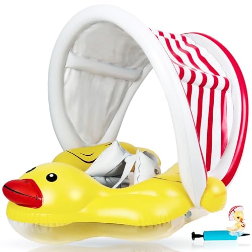 EDWEKIN® Einzigartiger Baby Schwimmtrainer mit abnehmbarem Sonnendach, Ente Schwimmring Baby, Baby Schwimmhilfe mit Sonnenschutz, Schwimmreifen für Babys, Kleinkinder, S von EDWEKIN