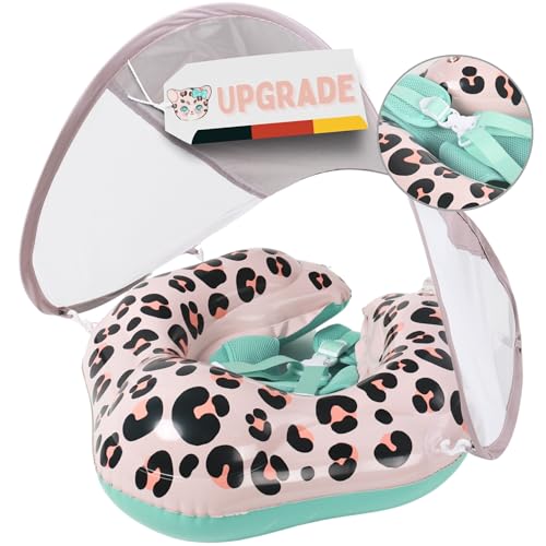 EDWEKIN® Einzigartiger Baby Schwimmring mit Leo Optik | Innovative Baby Schwimmhilfe mit Sonnenschutzdach UPF50+ | Kinder Schwimmreifen | Baby Float für 6 Monate bis 3 Jahre von EDWEKIN