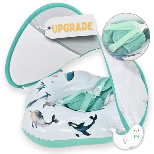 EDWEKIN® Baby Schwimmring 2025 – Premium Schwimmhilfe mit UPF50+ Sonnendach & einzigartigen handgemalten Motiven | Zertifizierter Baby Float für 6–36 Monate | Sicherer Schwimmreifen für Kleinkinder von EDWEKIN