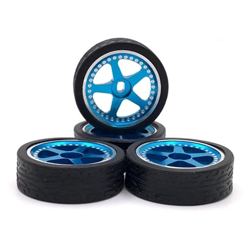 EEQANAO 4 Stücke 26 Mm Metall Felge Gummireifen Reifen Set for Wl-Toys 284131 K969 K989 K999 P929 Mini-Z 1/28 RC Auto Upgrades Teile(Blauw) von EEQANAO