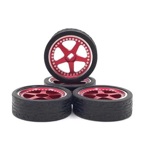 EEQANAO 4 Stücke 26 Mm Metall Felge Gummireifen Reifen Set for Wl-Toys 284131 K969 K989 K999 P929 Mini-Z 1/28 RC Auto Upgrades Teile(Rood) von EEQANAO