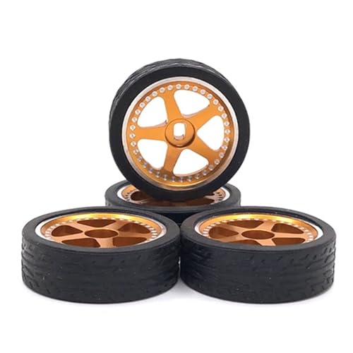EEQANAO 4 Stücke 26 Mm Metall Felge Gummireifen Reifen Set for Wl-Toys 284131 K969 K989 K999 P929 Mini-Z 1/28 RC Auto Upgrades Teile(Yellow) von EEQANAO