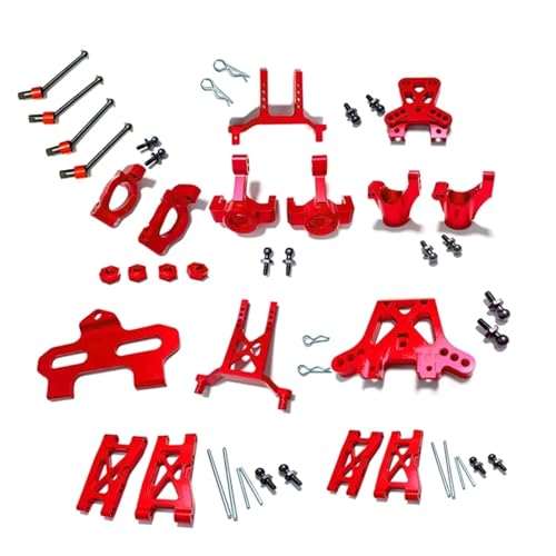 EEQANAO Metall Upgrade Teile Kit Caster Block Lenkblöcke Suspension Arm for Tra-xxas for LAT-rax for Te-ton 1/18 RC Auto(Rood) von EEQANAO