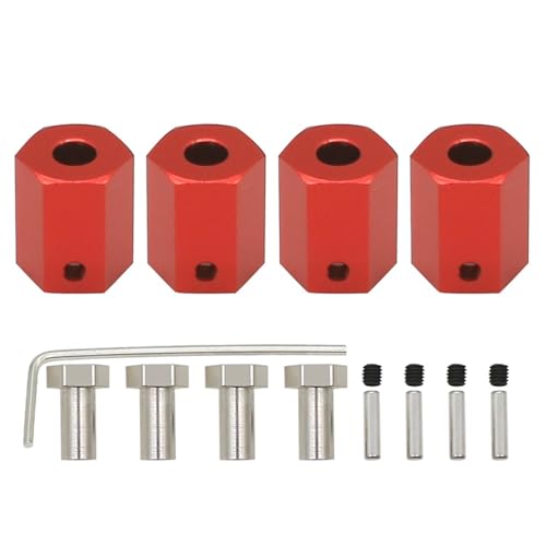 for RCA-WD Alloy 4 Stück/Set 12 mm Radsechskant-Nabenadapter for 1/10 for ARR-MA 3s und for Me-ga550 Vor-Teks for Sen-ton for Gra-nite Upgrade-Teile(Rood) von EEQANAO