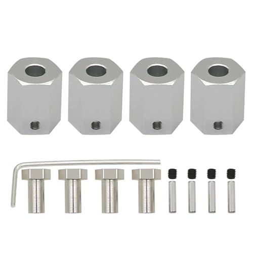 for RCA-WD Alloy 4 Stück/Set 12 mm Radsechskant-Nabenadapter for 1/10 for ARR-MA 3s und for Me-ga550 Vor-Teks for Sen-ton for Gra-nite Upgrade-Teile(Silver) von EEQANAO
