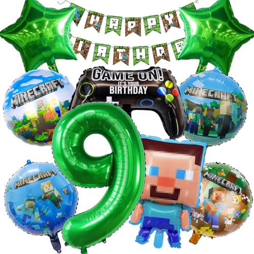 Geburtstagsdeko Junge 9 Jahre - Folienballon, Mitgebsel Kindergeburtstag, Luftballon Deko für Jungen Gamer Party von Dttra