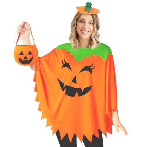 EFNHJF5 3-teiliges Kürbis-Kostüm für Damen mit Accessoires, Halloween Kostüm Set, Frauen Verkleidung Karneval Fasching Party Outfit von EFNHJF5