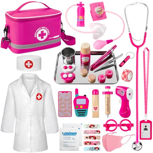 EFO SHM Arztkoffer Kinder Holz Doktorkoffer mit Echt Stethoskop, Arztkittel, Arzttasche, Thermometer und Spritze - Geschenk für Kinder Rollenspiele Spielzeug ab 3 Jahren EFO SHM Arztkoffer Kinder Holz Doktorkoffer mit Echt Stethoskop, Arztkittel, Arzttasche, Thermometer und Spritze - Geschenk für Kinder Rollenspiele Spielzeug ab 3 Jahren von EFO SHM
