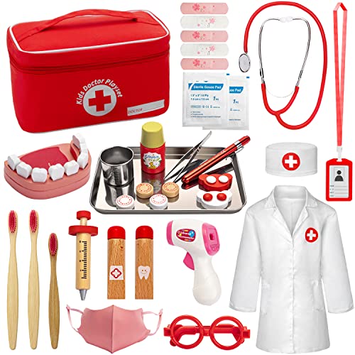 EFO SHM Arztkoffer Kinder Holz Doktorkoffer mit Echtem Stethoskop Zahnarzt Role Play Doktorspiele Kinderspielzeug ab 3 Jahre von EFO SHM