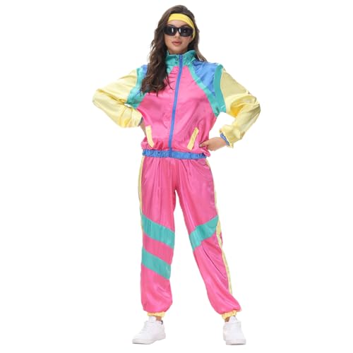 EFOGEP 80er 90er Jahre Outfit für Damen: Trainingsanzug Kostüm Retro Shell Anzug Fancy Dress mit Jacke Stirnband 3PCS Rave Outfit Hip Hop Metallic Hose Karneval Partys Disco Clubwear Rosa Damen M EFOGEP 80er 90er Jahre Outfit für Damen: Trainingsanzug Kostüm Retro Shell Anzug Fancy Dress mit Jacke Stirnband 3PCS Rave Outfit Hip Hop Metallic Hose Karneval Partys Disco Clubwear Rosa Damen M von EFOGEP