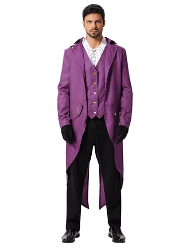 EFOGEP Herren Steampunk Vintage Frack: Prinz Langarm Button Down Jacke Gothic Viktorianisch Gehrenkleid Uniform Mittelalterlich Gothic Smoking Renaissance Pirat Halloween Kost�m Lila S von EFOGEP