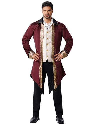 EFOGEP Herren Vintage Frack: Halloween Steampunk Jacke Gothic Viktorianisch Uniform Renaissance Kutte Mantel Langarm Smoking Umlegekragen Stickerei Spitze Mittelalterlich Piraten Kost�m Rot XXXL EFOGEP Herren Vintage Frack: Halloween Steampunk Jacke Gothic Viktorianisch Uniform Renaissance Kutte Mantel Langarm Smoking Umlegekragen Stickerei Spitze Mittelalterlich Piraten Kost�m Rot XXXL von EFOGEP