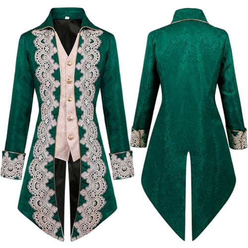 EFOGEP Herren Vintage Frack: Halloween Steampunk Jacke Viktorianisch Uniform Renaissance Kutte Mantel Langarm Smoking Umlegekragen Stickerei Spitze Mittelalterlich Piraten Kost�m Gr�ne Spitze M EFOGEP Herren Vintage Frack: Halloween Steampunk Jacke Viktorianisch Uniform Renaissance Kutte Mantel Langarm Smoking Umlegekragen Stickerei Spitze Mittelalterlich Piraten Kost�m Gr�ne Spitze M von EFOGEP