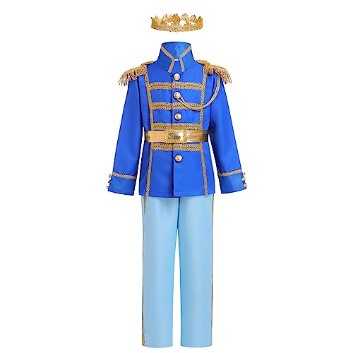 EFOGEP Kleinkind Jungen Prinz Charming Kost�m: Kind mittelalterlichen k�niglichen Prinz Cosplay Halloween lange �rmel Jacke Hose Krone G�rtel Dress Up Party Kleidung K�niglich+Hellblau 3-4 Jahre von EFOGEP