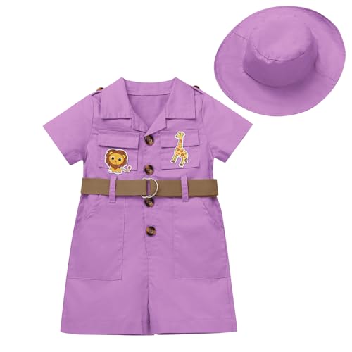 EFOGEP Wilde ein Geburtstag Dekorationen: Baby jungen M�dchen Safari Explorer Kost�m kurze �rmel Strampler Overall mit G�rtel+Hut 2PCS Cake Smash Froest Abenteuer Zoo Keeper Outfit Lila 18-24 Monate EFOGEP Wilde ein Geburtstag Dekorationen: Baby jungen M�dchen Safari Explorer Kost�m kurze �rmel Strampler Overall mit G�rtel+Hut 2PCS Cake Smash Froest Abenteuer Zoo Keeper Outfit Lila 18-24 Monate von EFOGEP