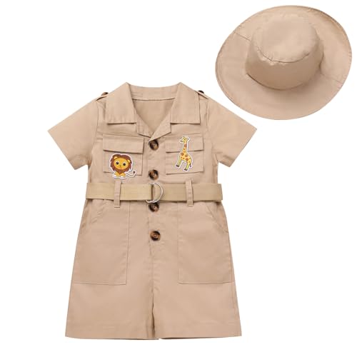EFOGEP Wilde ein Geburtstag Dekorationen: Baby jungen M�dchen Safari Explorer Kost�m kurze �rmel Strampler Overall mit G�rtel+Hut 2PCS Cake Smash Froest Abenteuer Zoo Keeper Outfit Khaki 6-12 Monate EFOGEP Wilde ein Geburtstag Dekorationen: Baby jungen M�dchen Safari Explorer Kost�m kurze �rmel Strampler Overall mit G�rtel+Hut 2PCS Cake Smash Froest Abenteuer Zoo Keeper Outfit Khaki 6-12 Monate von EFOGEP