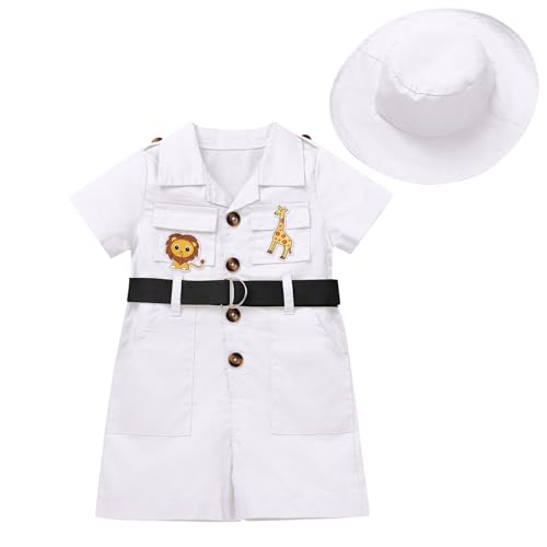 EFOGEP Wilde ein Geburtstag Dekorationen: Baby jungen M�dchen Safari Explorer Kost�m kurze �rmel Strampler mit G�rtel+Hut 2PCS Cake Smash Kleidung Froest Abenteuer Zoo Keeper Outfit Wei� 18-24 Monate EFOGEP Wilde ein Geburtstag Dekorationen: Baby jungen M�dchen Safari Explorer Kost�m kurze �rmel Strampler mit G�rtel+Hut 2PCS Cake Smash Kleidung Froest Abenteuer Zoo Keeper Outfit Wei� 18-24 Monate von EFOGEP