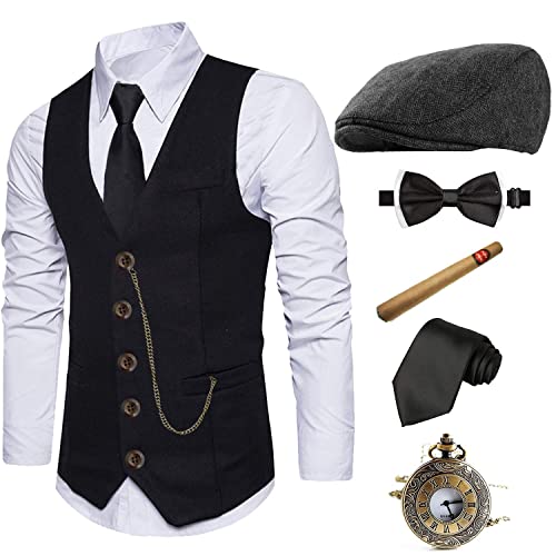 1920er Jahre Herren Kostüm Fedora Hut, Gatsby Gangster Weste, Vintage Taschenuhr, vorgebundene Fliege, Krawatte, Cbkvest-xwdghat, L 1920er Jahre Herren Kostüm Fedora Hut, Gatsby Gangster Weste, Vintage Taschenuhr, vorgebundene Fliege, Krawatte, Cbkvest-xwdghat, L von EFORLED