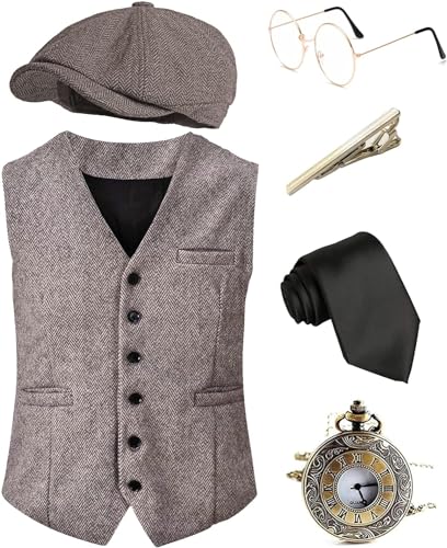 Halloween 1920er Jahre Herren Kostüm Zubehör Set, Great Gatsby Kleidung, Roaring 20s Taschenuhr, Mafia Mobster Hat, Set1-Kaffee, M Halloween 1920er Jahre Herren Kostüm Zubehör Set, Great Gatsby Kleidung, Roaring 20s Taschenuhr, Mafia Mobster Hat, Set1-Kaffee, M von EFORLED