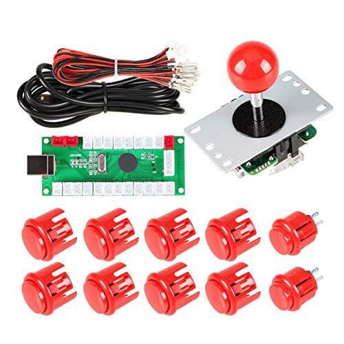 EG STARTS 1 Spieler Arcade DIY Kit USB-Encoder zu PC Arcade Joystick-Tasten für USB MAME PC-Spiel DIY & Raspberry Pi Retro Controller Teile (Rot) von EG STARTS