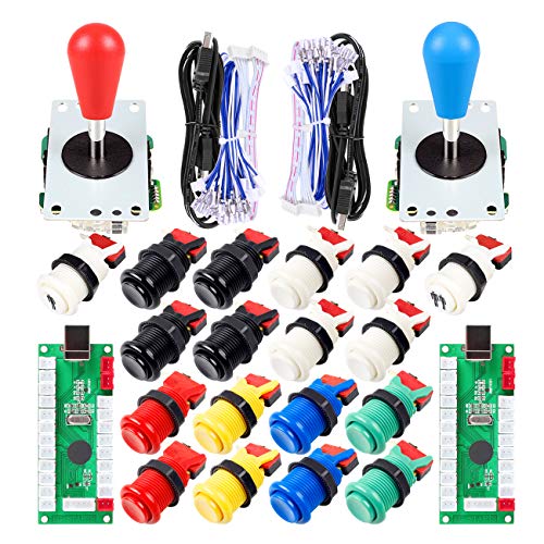 EG STARTS 2 Spieler Arcade Joystick DIY-Teile 2X USB Encoder + 2X Ellipse Oval Joystick Griff + 18x American Style Arcade Buttons für PC, MAME, Raspberry Pi, Windows-System (Mix Color Kit) von EG STARTS