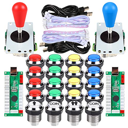 EG STARTS 2 Spieler Ellipse Arcade Kit Oval Bat Joystick Griffe LED Chrom Arcade Buttons für Arcade Gamepads & Standard Controller DIY Spiele MAME Teile (Gemischte Farbe) von EG STARTS