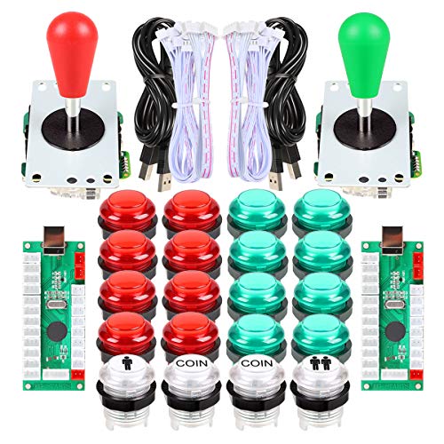 EG STARTS 2 Spieler LED Arcade DIY Teile 2X USB Encoder + 2X Ellipse Oval Style Joystick + 20x LED Arcade Tasten für PC MAME Raspberry Pi Windows System (Rotes & Grünes Kit) von EG STARTS