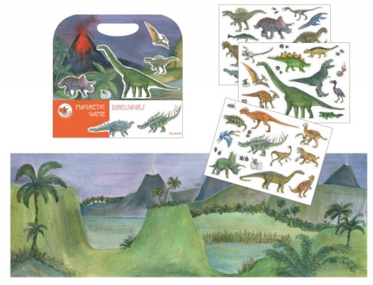 Magnetspiel Dinosaurier, mit vielen abnehmbaren Magneten - Reisespiel von EGMONT TOYS