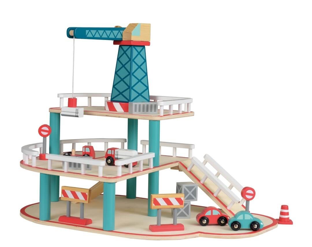 Parkhaus mit Kran, aus Holz Parkhaus mit Kran, aus Holz von EGMONT TOYS