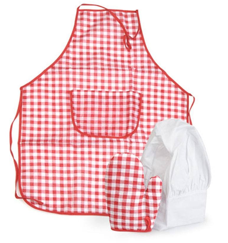 Schürze, Kochmütze und Handschuh Set, rot/weiss kariert Schürze, Kochmütze und Handschuh Set, rot/weiss kariert von EGMONT TOYS