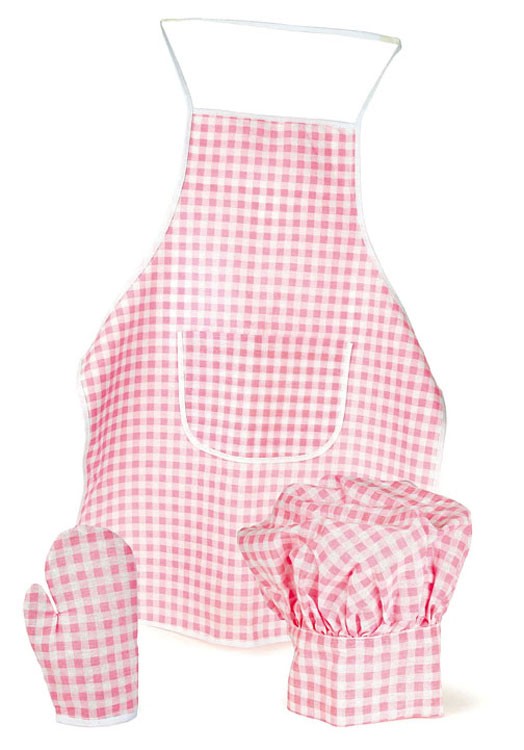 Schürze, Kochmütze und Handschuh Set pink/weiss kariert, für Kinder Schürze, Kochmütze und Handschuh Set pink/weiss kariert, für Kinder von EGMONT TOYS