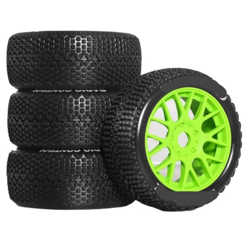 EGRMZ 1/8 RC -Off -Road -Buggy -Reifen mit y -förmigen Kunststoffrädern 17mm Hex 110mm OD kompatibel mit 1/8 RC -Buggy -Modellen wie 3s und Anderen Marken wie i(4pcs Green) von EGRMZ