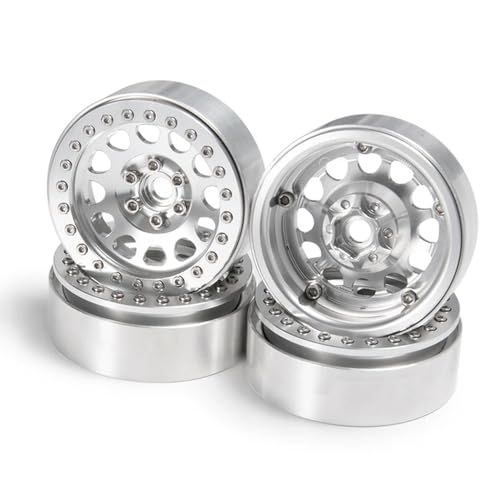 EGRMZ Kompatibel mit Wraith TRX-4 1/10 RC Rock Crawler Automodellteilen 4 Stück 2,2-Zoll-Beadlock-Felgen aus Metalllegierung(Silver 4Pcs) von EGRMZ
