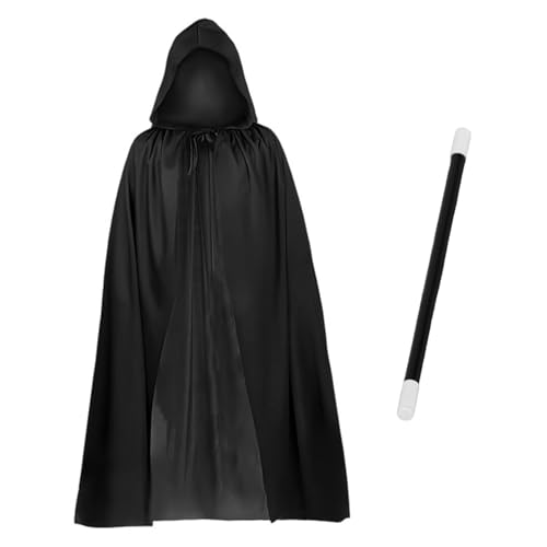 1 Schwarzer Umhang, 1 Zauberstab, Langer Umhang Mit Kapuze, Zaubererumhang, Teufelskostümumhang, Zaubererkostüm, Halloween-Umhang 1 Schwarzer Umhang, 1 Zauberstab, Langer Umhang Mit Kapuze, Zaubererumhang, Teufelskostümumhang, Zaubererkostüm, Halloween-Umhang von EHDWXVZM