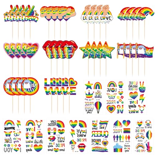 EHDWXVZM 40 Regenbogen-Kucheneinsätze, 10 Regenbogen-Tattoo-Aufkleber, Kuchendekorations-Zahnstocher, Party-Dekorationszubehör, Cocktail-Geschirr EHDWXVZM 40 Regenbogen-Kucheneinsätze, 10 Regenbogen-Tattoo-Aufkleber, Kuchendekorations-Zahnstocher, Party-Dekorationszubehör, Cocktail-Geschirr von EHDWXVZM