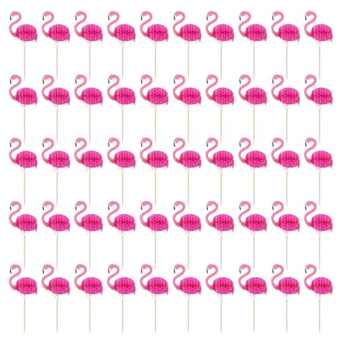 50 Stück Flamingo-Fruchtspieße, Cupcake-Dekorationsspieße, Hawaiianische Themen-Obstspieße, Obstteller, Kuchendekoration, Party-Kunst-Obstspieße von EHDWXVZM