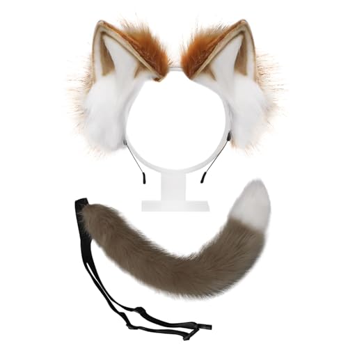 1 Katzenohr-Stirnband, 1 Schwanz, Katzenkopfbedeckung, Plüschschwanzanhänger, Kostüm-Requisiten, Katzenkostüm-Set von EHDWXVZM