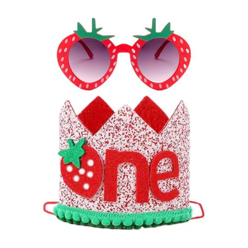 EHDWXVZM 1 Stück Erdbeer-Geburtstagshut, 1 Stück Erdbeerbrille, Dekorationen für den 1. Geburtstag des Mädchens, Geburtstags-Erdbeer-Kopfschmuck, Party-Foto-Requisiten EHDWXVZM 1 Stück Erdbeer-Geburtstagshut, 1 Stück Erdbeerbrille, Dekorationen für den 1. Geburtstag des Mädchens, Geburtstags-Erdbeer-Kopfschmuck, Party-Foto-Requisiten von EHDWXVZM