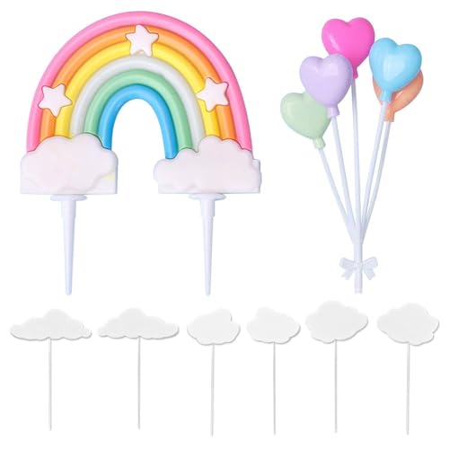 EHDWXVZM 1 Stück Regenbogen-Kuchendekoration, 1 Stück Ballon-Kuchendekoration, 6 Stück Wolken-Kuchendekoration, Happy Birthday-Kuchendekoration, Kindergeburtstagsparty-Dekoration von EHDWXVZM