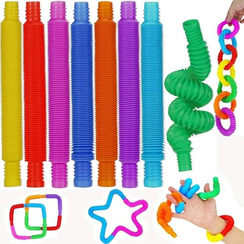 EHIOG 8-Pack Mini Pop Tubes Sensorisches Spielzeug, Mehrfarbig-Stretch-Rohr Sensorisches Spielzeug für Kinder Stress und Angst Linderung,Motorik für Kleinkinder, Zappelspielzeug, Lernen,100% Spaß von EHIOG