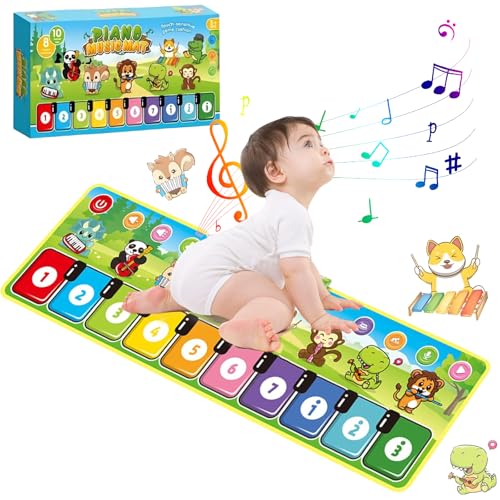 Baby Spielzeug ab 1 Jahr, Tanzmatte Klaviermatte mit 8 Tieren, Musikmatte Kinder 110 x 36 cm, Kinderspielzeug ab 1 2 3 Jahre Klaviermatte Geschenk Mädchen Junge Weihnachts Geburtstag von EHIOG