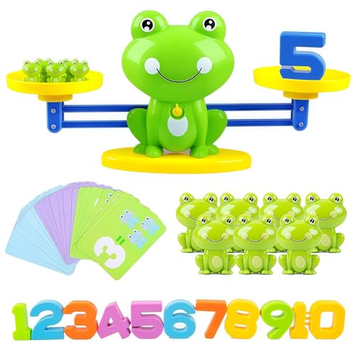 EHIOG Lernspielzeug Mathe-Spiel, Frosch Balance Mathe Spiel, Lernspielzeug Mathe Spiel für Kinderspiele mit Waage, DLernspiele Kinderspielzeug Geschenk für Jungen Mädchen ab 3 Jahre von EHIOG