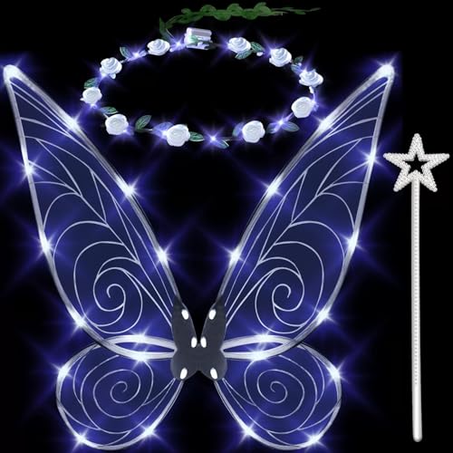 EHIOG Leuchtende Feenflügel, Feenflügel, für Erwachsene, Damen, Kinder, Mädchen, LED-Lichterkette, Schmetterlingsflügel, glitzernde, durchsichtige Flügel für Halloween, Geburtstag, Weihnachten EHIOG Leuchtende Feenflügel, Feenflügel, für Erwachsene, Damen, Kinder, Mädchen, LED-Lichterkette, Schmetterlingsflügel, glitzernde, durchsichtige Flügel für Halloween, Geburtstag, Weihnachten von EHIOG